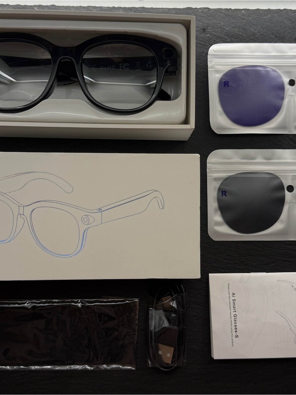 Black Smart Glasses with Interchangeable Lenses